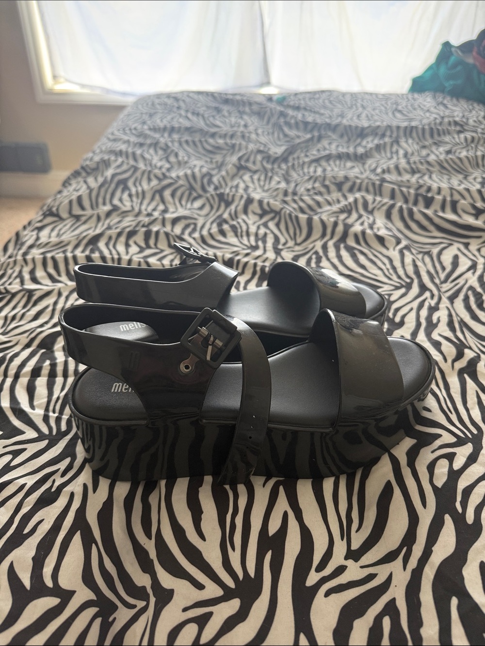 Melissa Glossy Black Platform Sandals with Buckle Strap